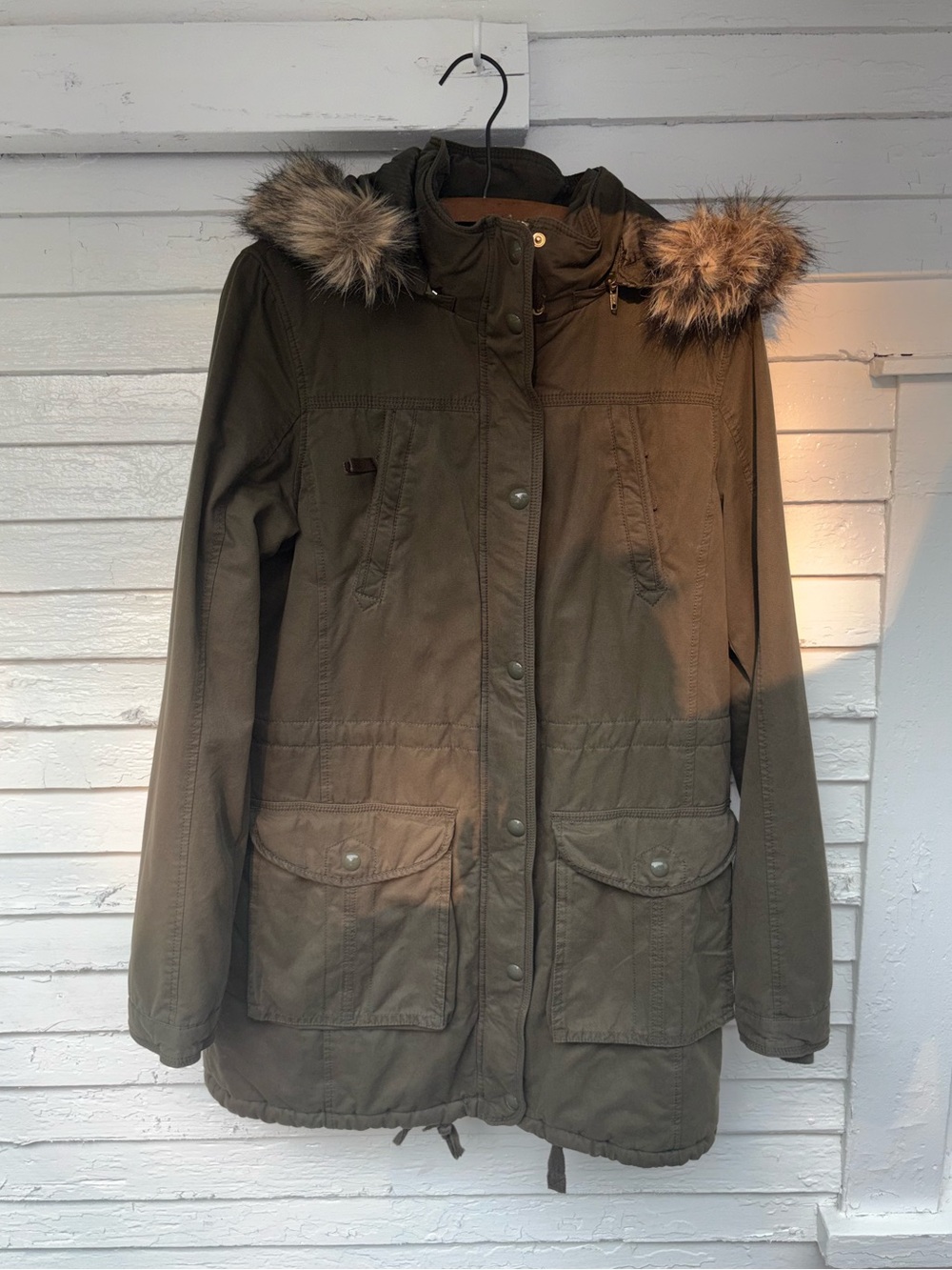 Women’s JCPenny Parka Jacket in Military Green Cotton Lined • Size Medium Tall